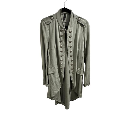 💰BOGO💰Long Green Cascading Military Jacket with Silver Buttons on Front sz M - Picture 1 of 12